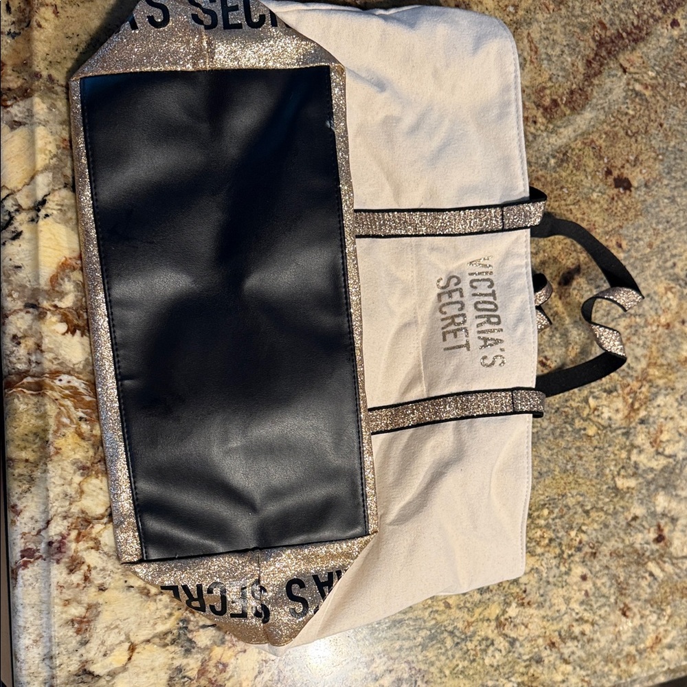 Victoria's Secret Glittery Black and Cream Tote - Picture 3 of 5